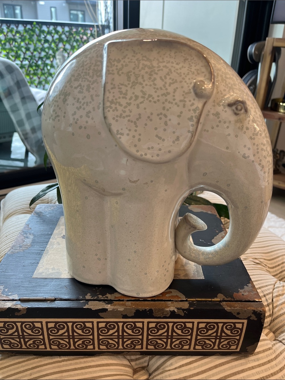 Ceramic Elephant Figurine in Light Gray - Brand